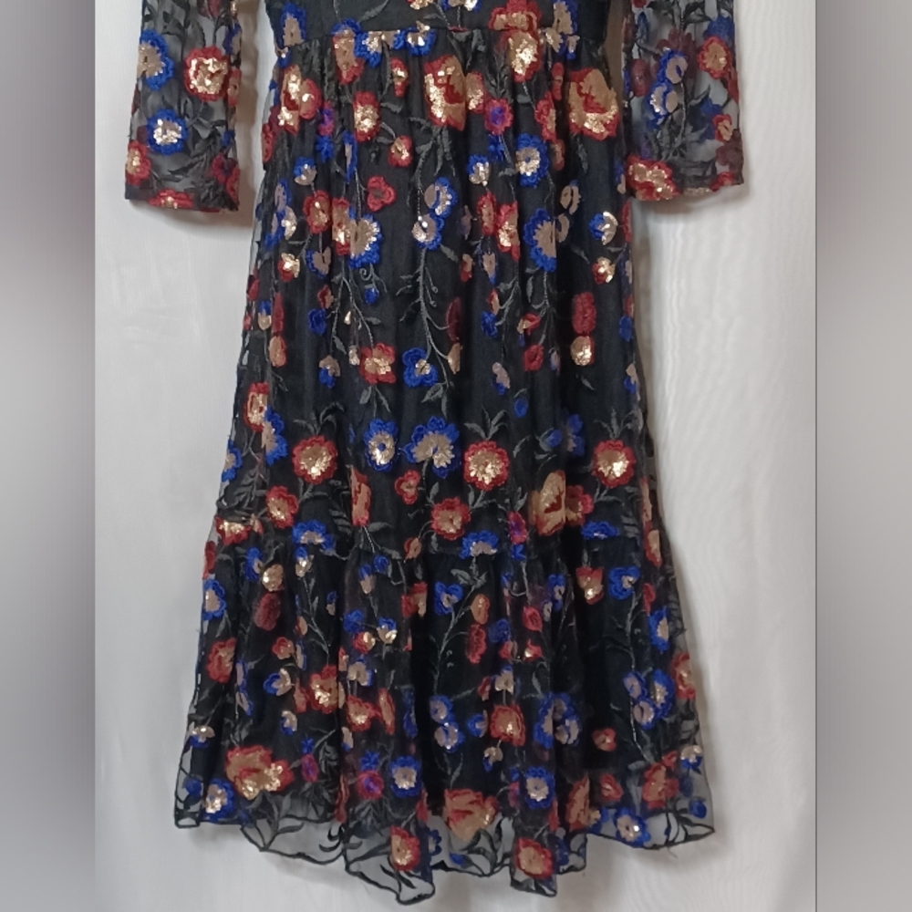 TOUCH Women's Floral Embroidered Sequins Mesh Midi Dress. Size 40 (10/12) - Picture 3 of 13